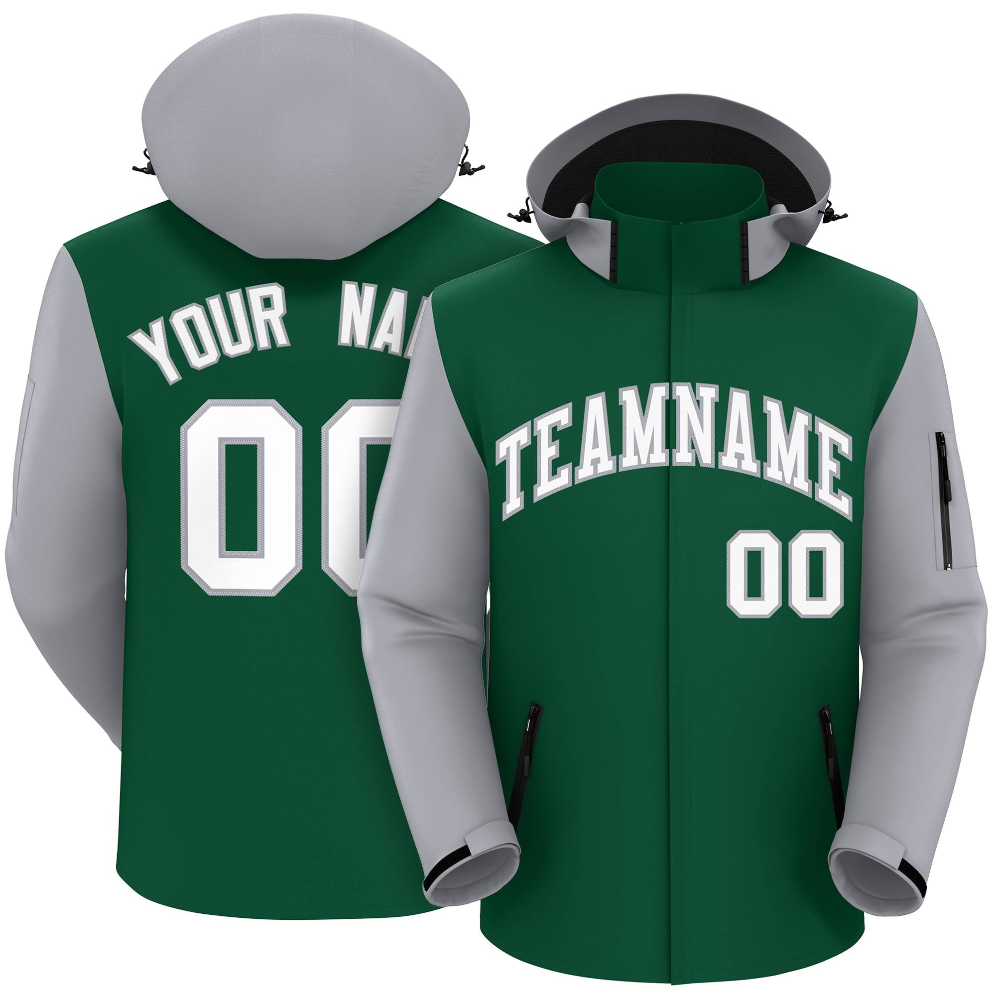 Custom Green Gray-White Raglan Sleeves Waterproof Jacket