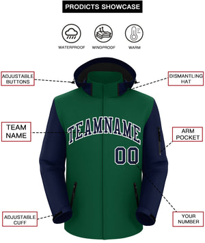 Custom Green Navy-White Raglan Sleeves Waterproof Jacket