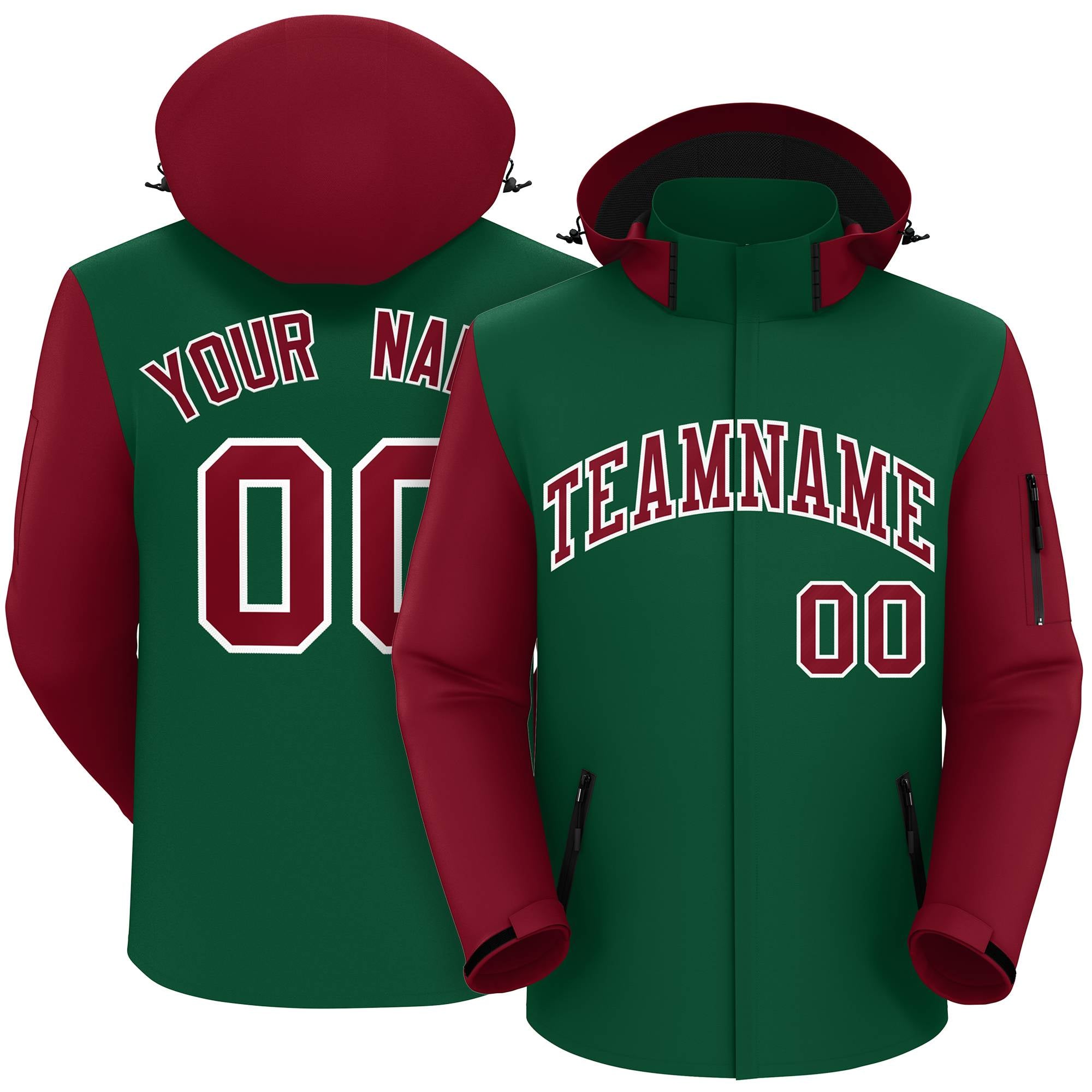 Custom Green Crimson-White Raglan Sleeves Waterproof Jacket