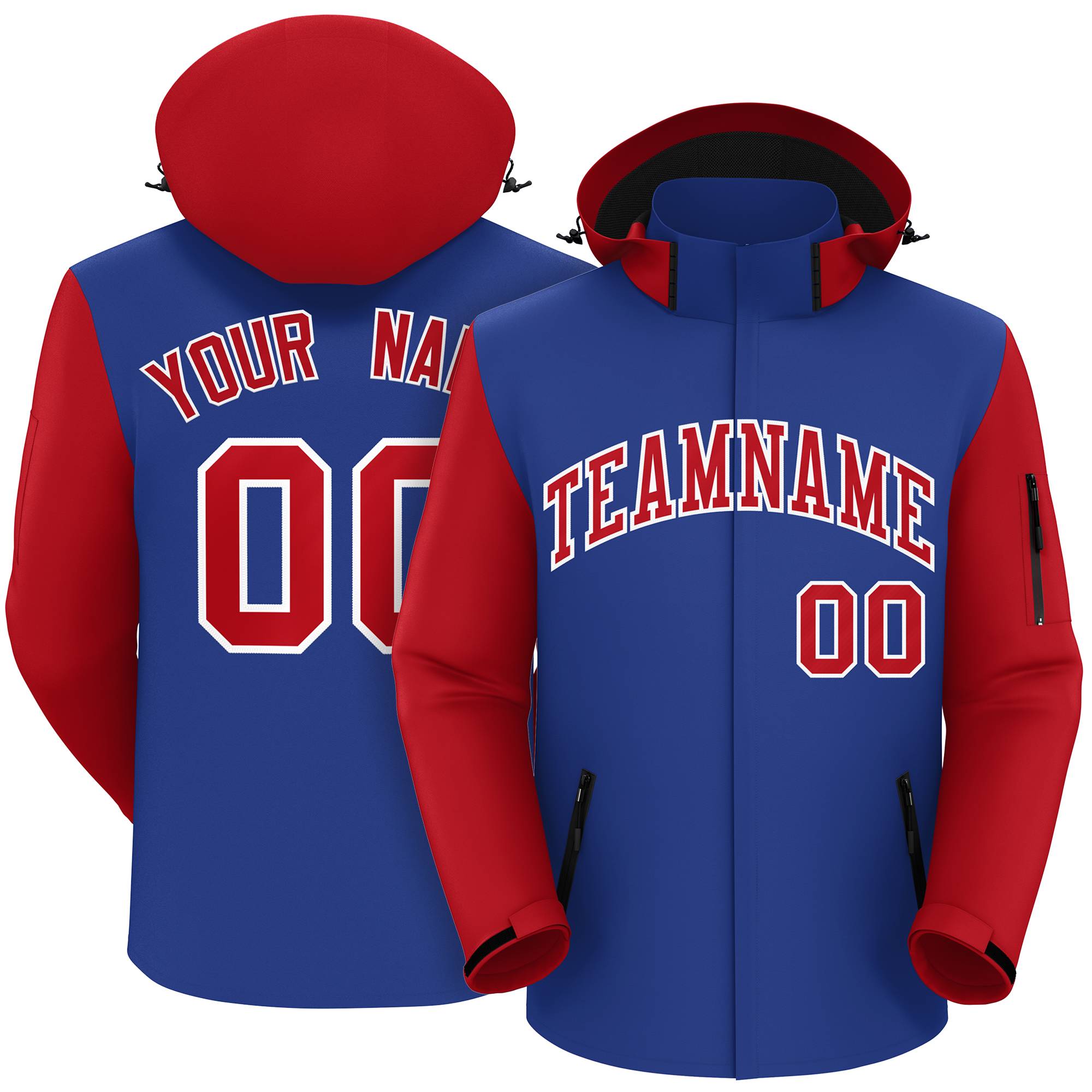 Custom Royal Red-White Raglan Sleeves Waterproof Jacket