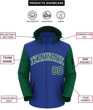 Custom Royal Green-White Raglan Sleeves Waterproof Jacket