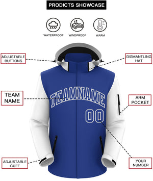 Custom Royal White-Gray Raglan Sleeves Waterproof Jacket