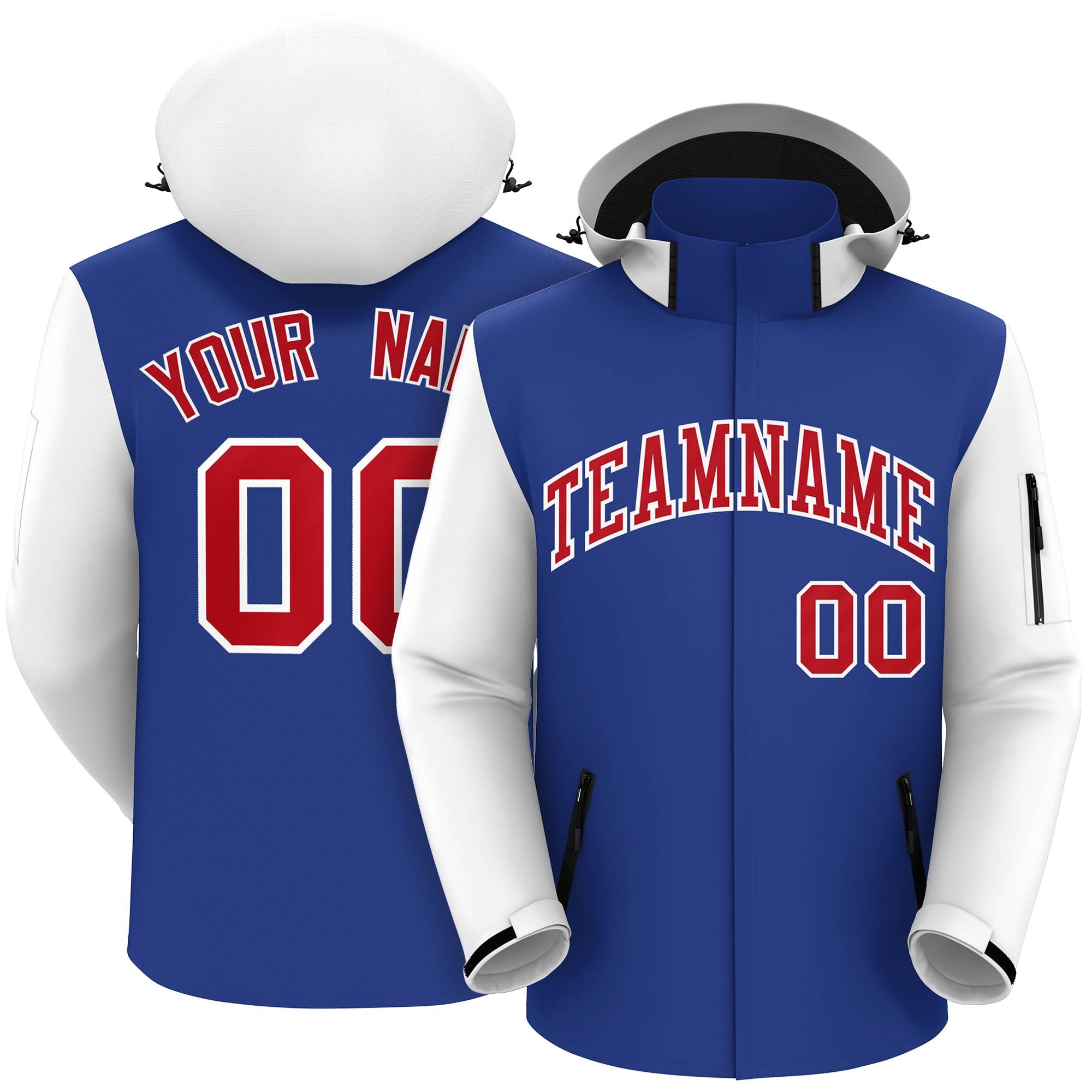 Custom Royal White-Red Raglan Sleeves Waterproof Jacket