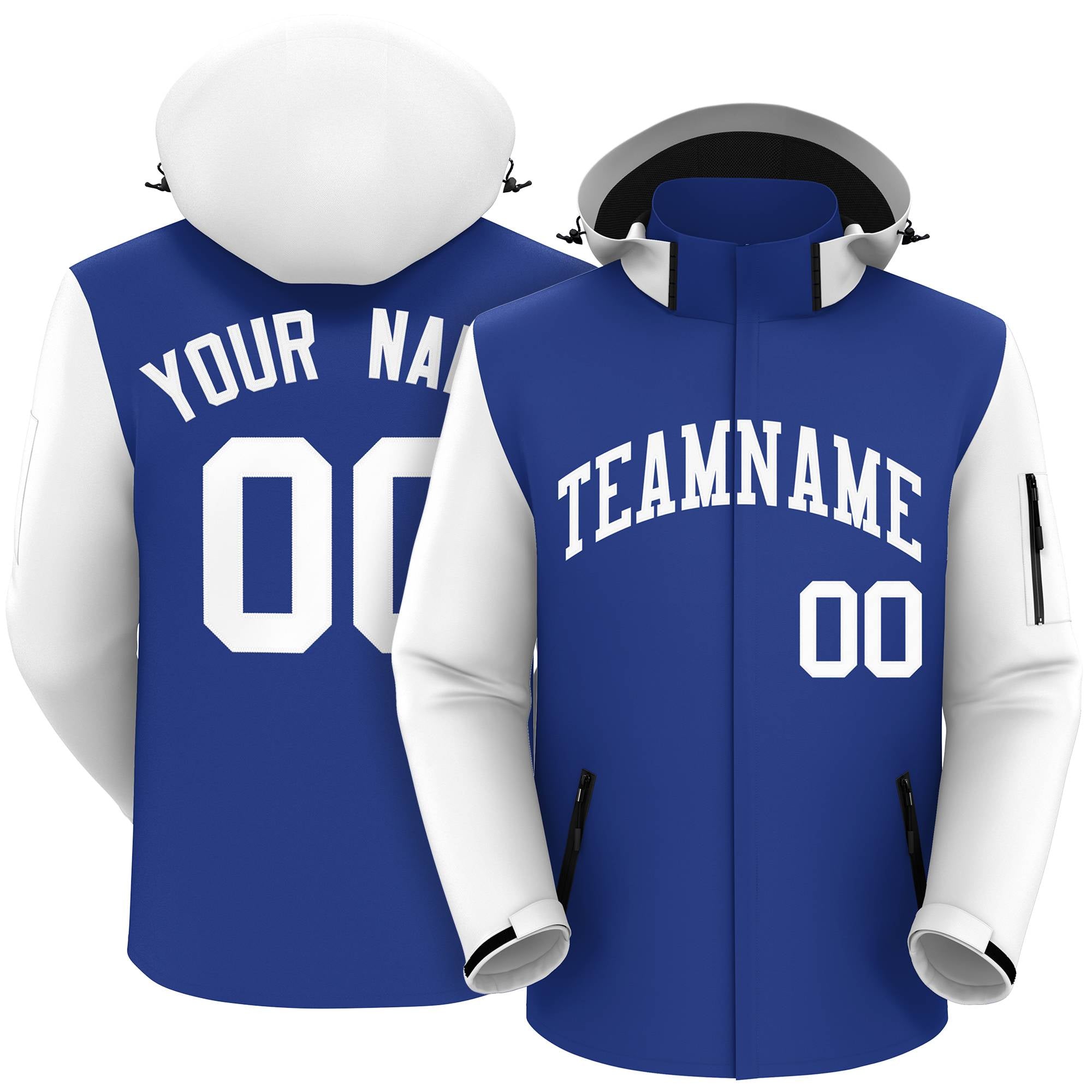 Custom Royal White- Raglan Sleeves Waterproof Jacket