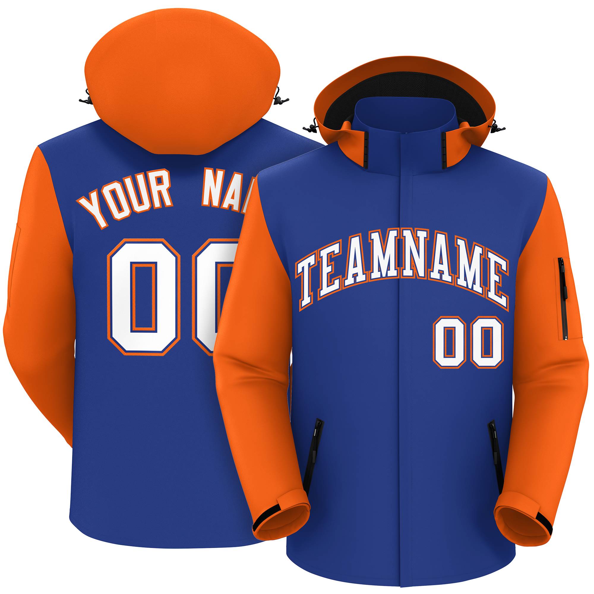 Custom Royal Orange-White Raglan Sleeves Waterproof Jacket