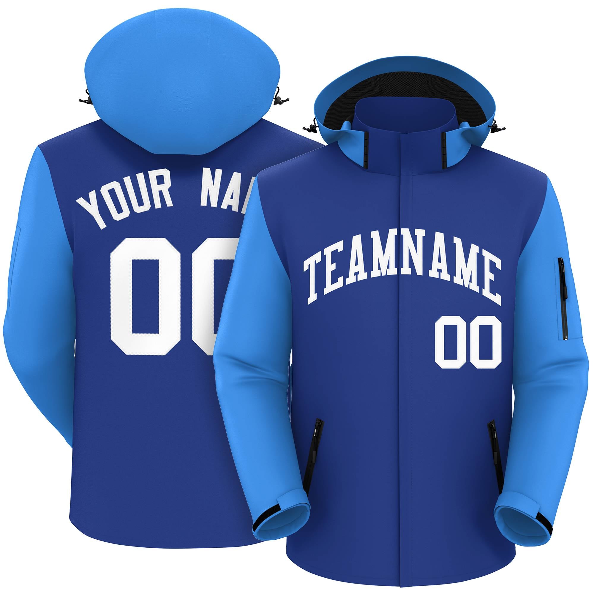 Custom Royal Powder Blue-White Raglan Sleeves Waterproof Jacket