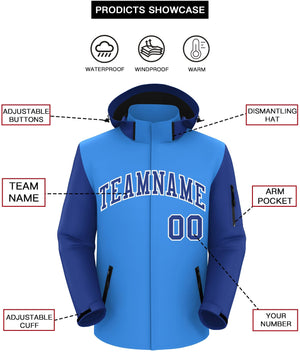 Custom Powder Blue Royal-White Raglan Sleeves Waterproof Jacket