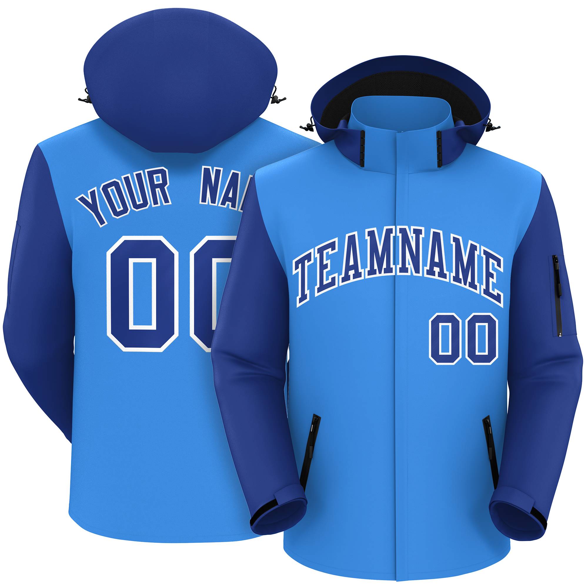 Custom Powder Blue Royal-White Raglan Sleeves Waterproof Jacket