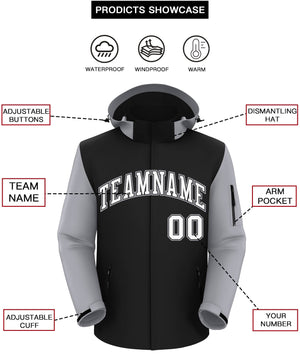 Custom Black Gray-White Raglan Sleeves Waterproof Jacket