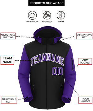 Custom Black Purple-White Raglan Sleeves Waterproof Jacket