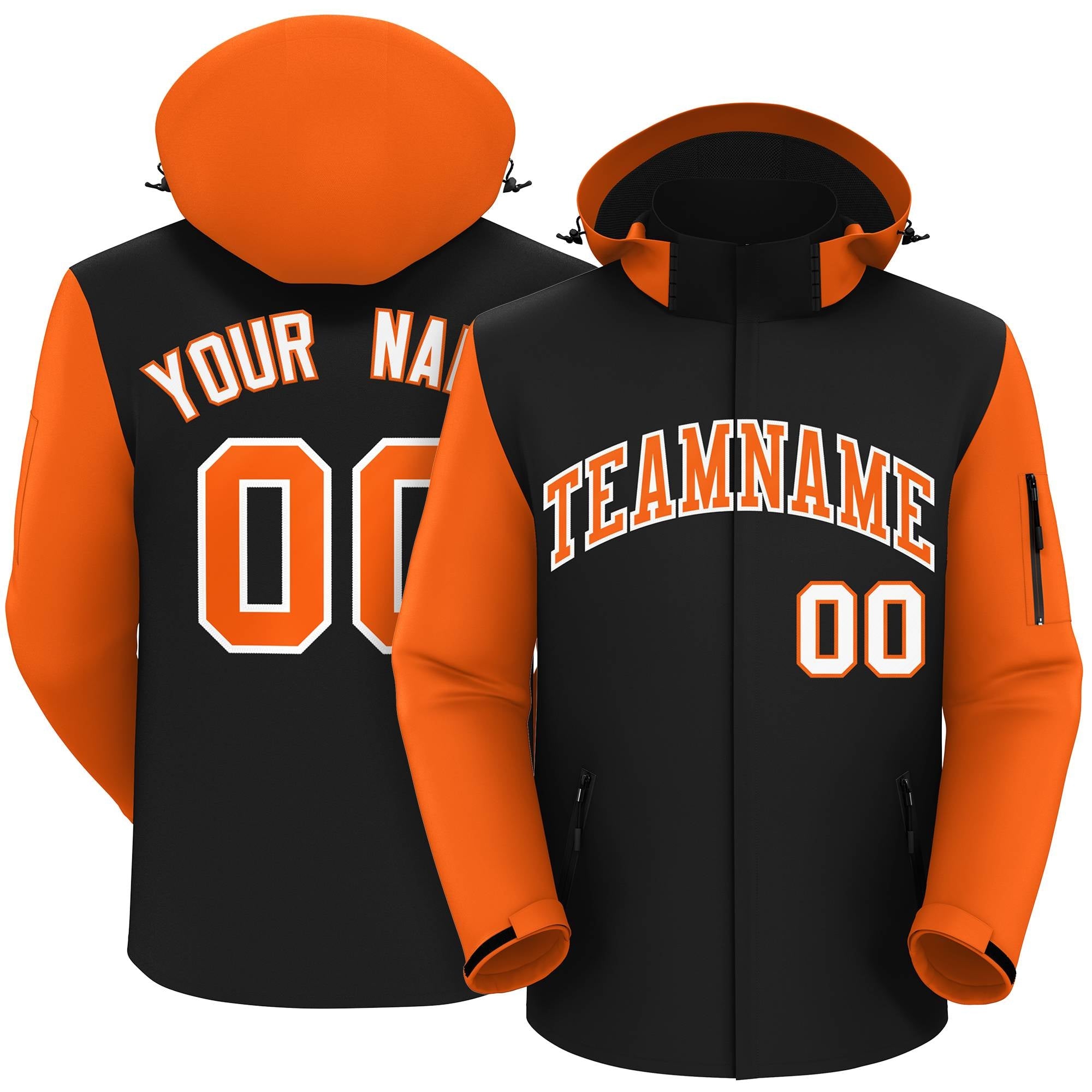 Custom Black Orange-White Raglan Sleeves Waterproof Jacket