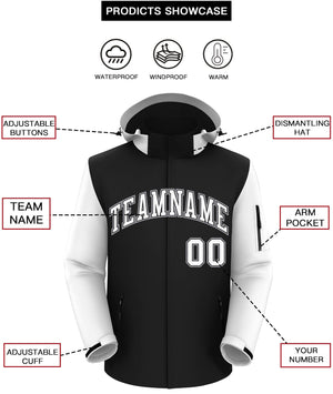 Custom Black White-Gray Raglan Sleeves Waterproof Jacket