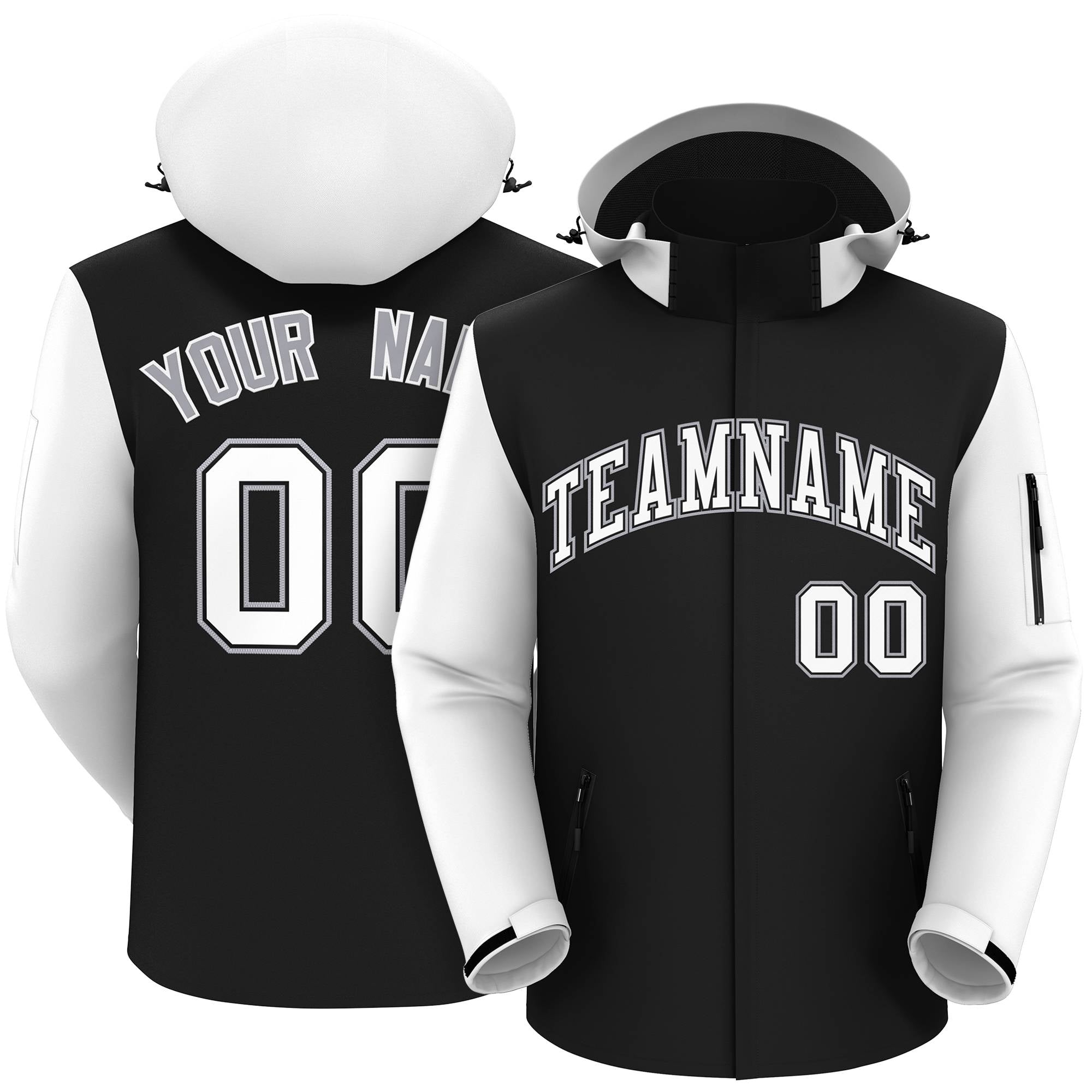 Custom Black White-Gray Raglan Sleeves Waterproof Jacket