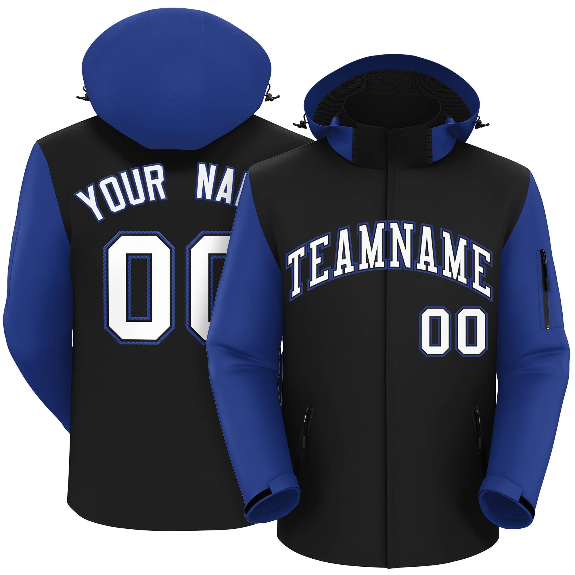 Custom Black Royal-White Raglan Sleeves Waterproof Jacket