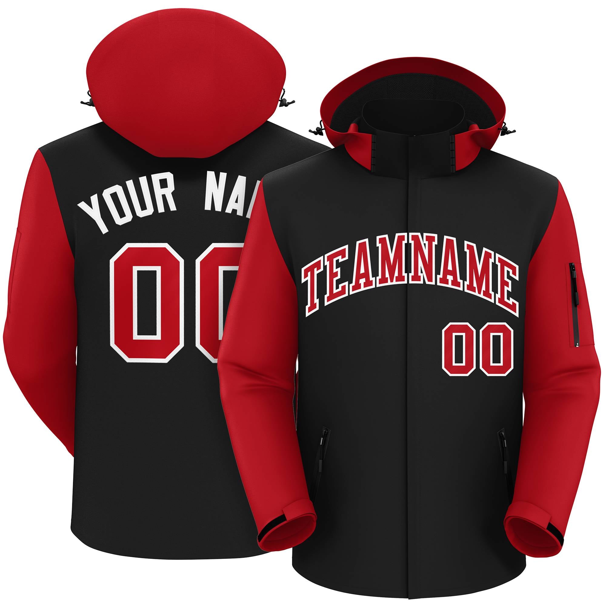 Custom Black Red-White Raglan Sleeves Waterproof Jacket