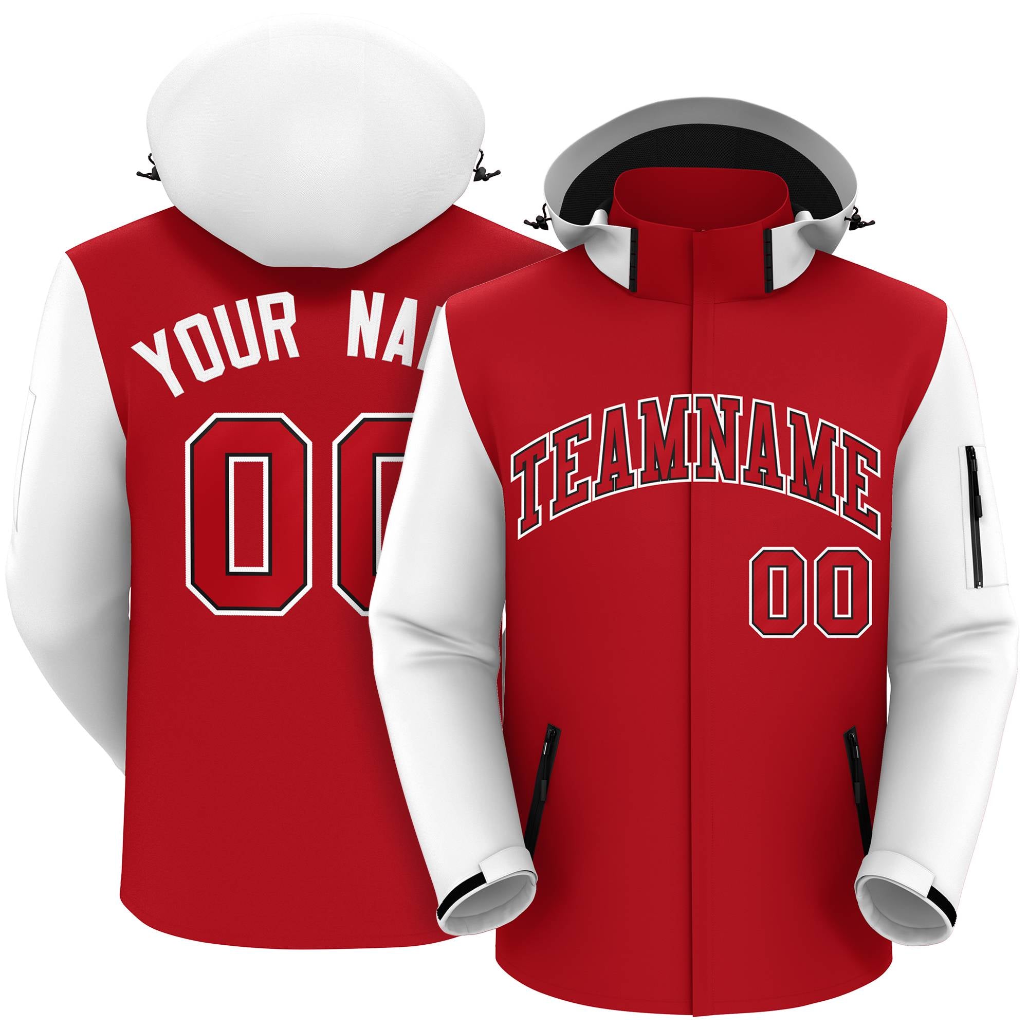 Custom Red White-Black Raglan Sleeves Waterproof Jacket