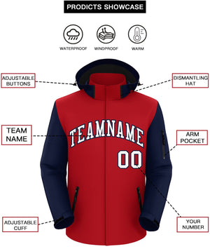 Custom Red Navy-White Raglan Sleeves Waterproof Jacket