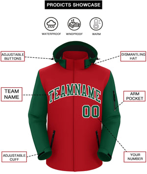 Custom Red Green-White Raglan Sleeves Waterproof Jacket