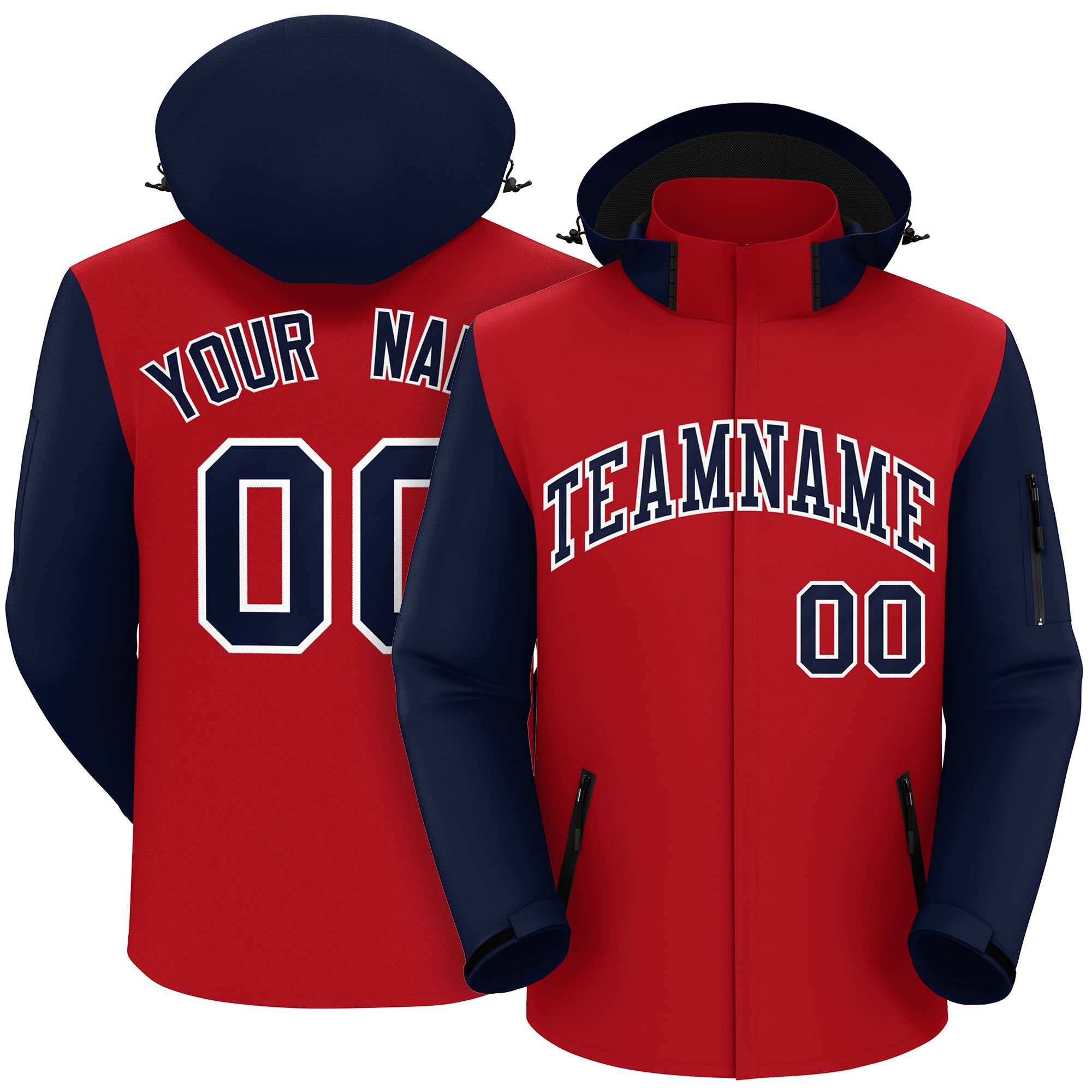 Custom Red Navy-White Raglan Sleeves Waterproof Jacket