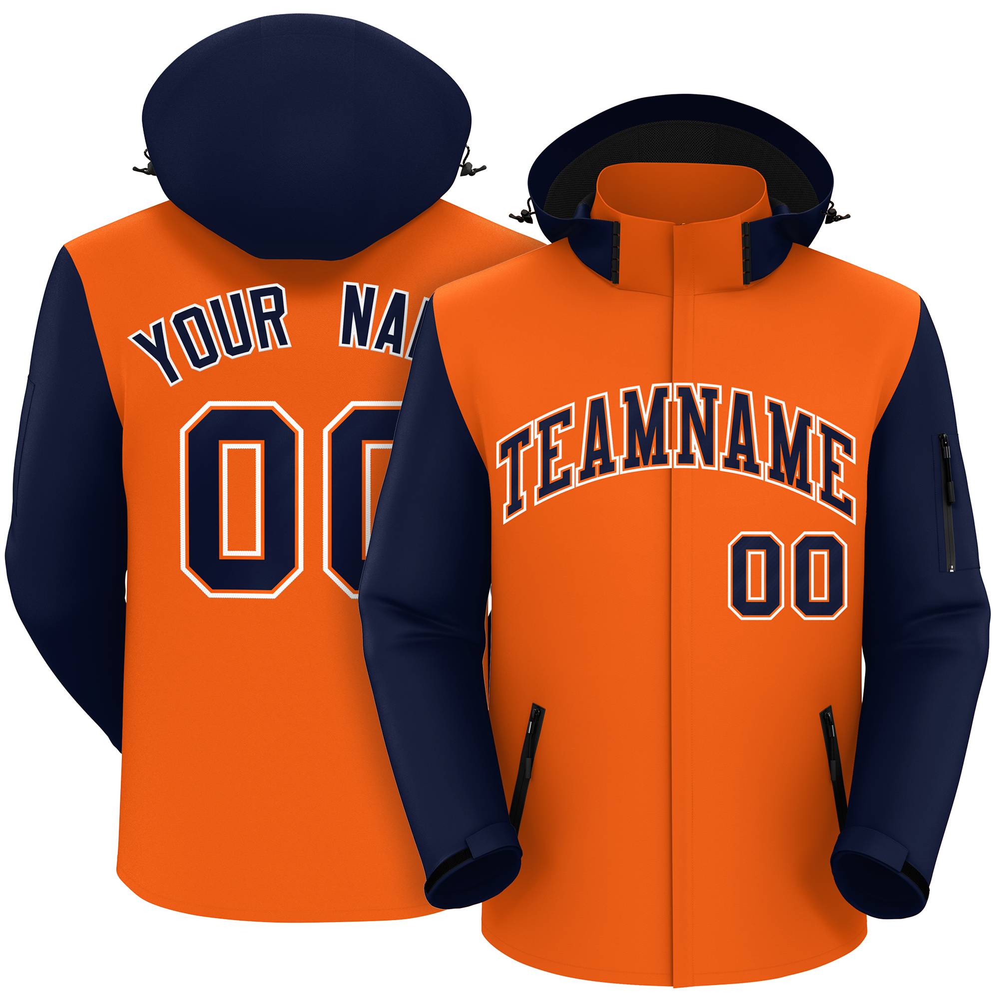 Custom Orange Navy-White Raglan Sleeves Waterproof Jacket