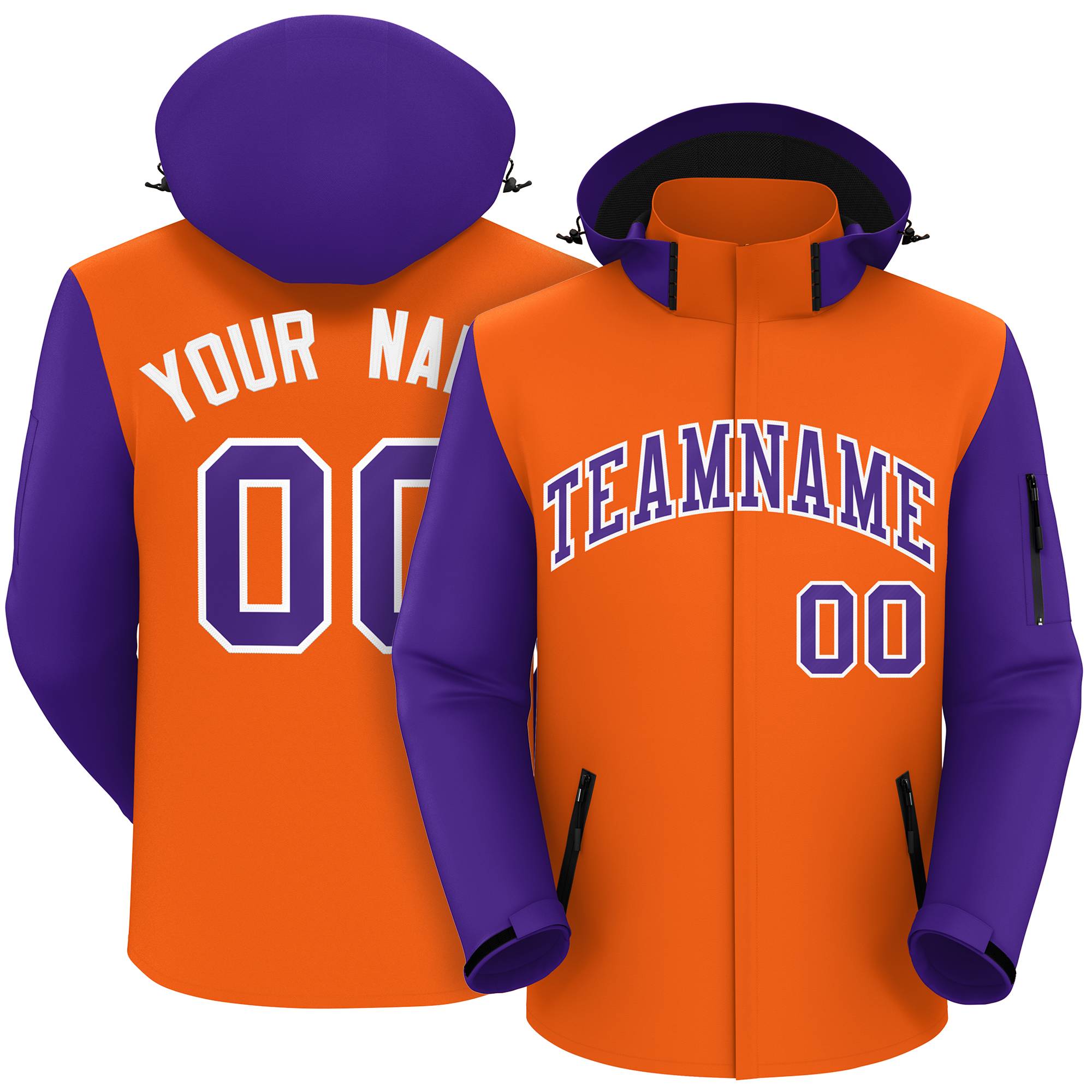 Custom Orange Purple-White Raglan Sleeves Waterproof Jacket