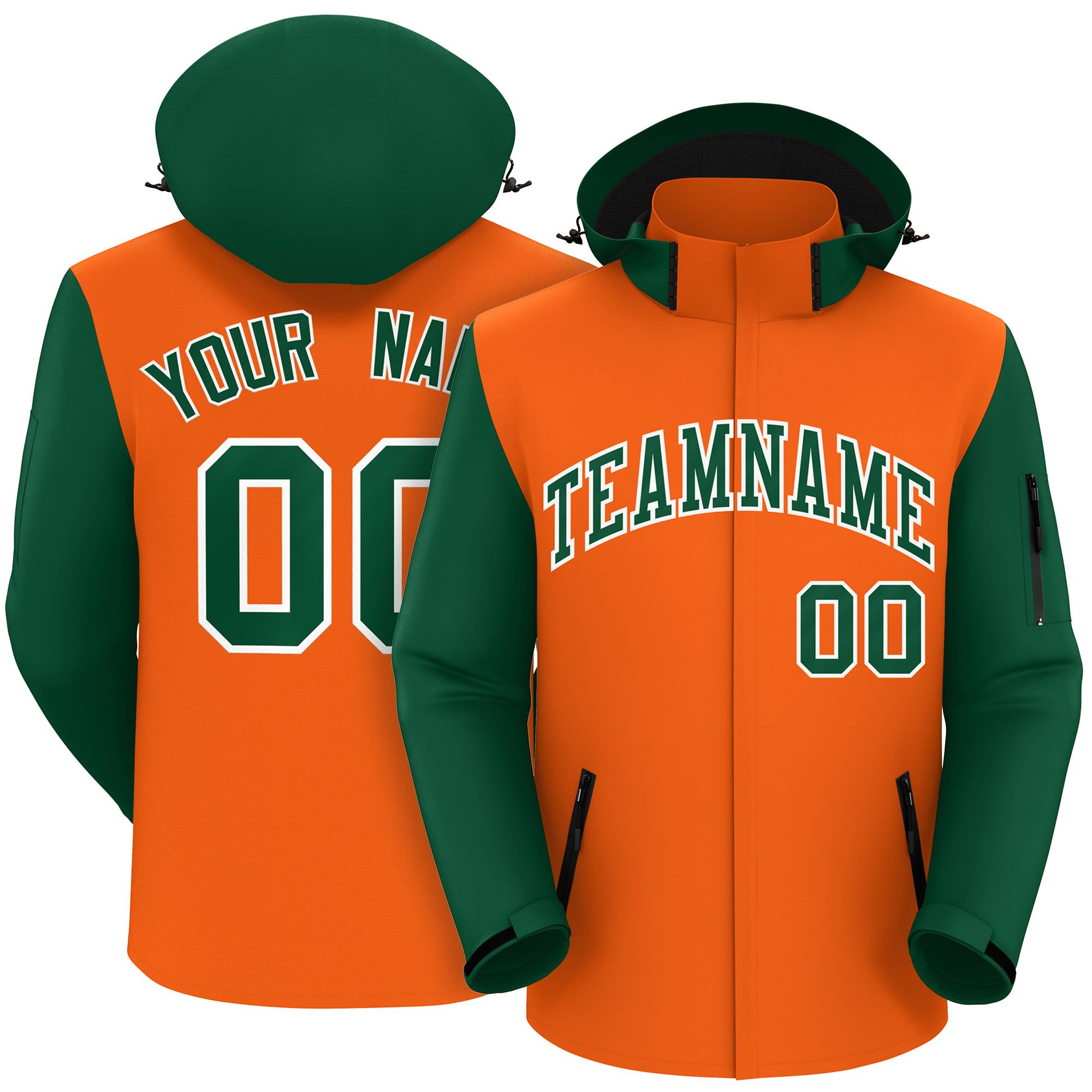 Veste imperméable personnalisée à manches raglan orange vert-blanc