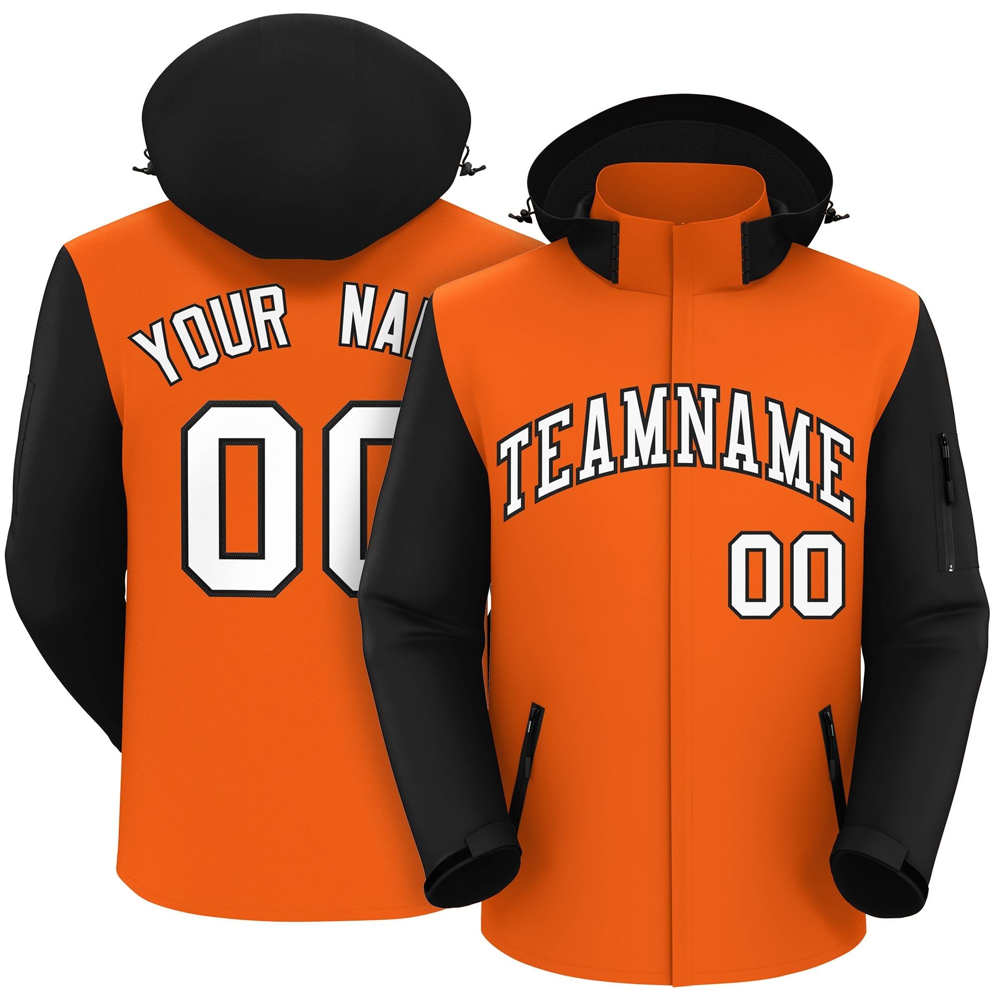 Custom Orange Black-White Raglan Sleeves Waterproof Jacket