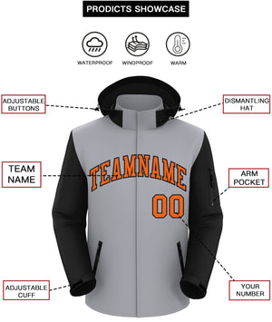 Custom Gray Black-Orange Raglan Sleeves Waterproof Jacket