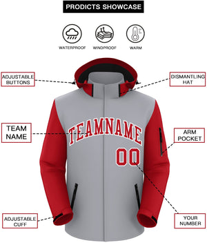 Custom Gray Red-White Raglan Sleeves Waterproof Jacket