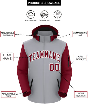 Custom Gray Crimson-White Raglan Sleeves Waterproof Jacket