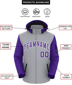 Custom Gray Purple-White Raglan Sleeves Waterproof Jacket