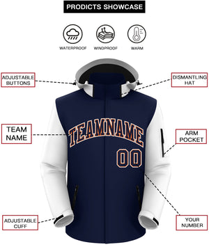 Custom Navy White-Orange Raglan Sleeves Waterproof Jacket