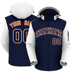 Custom Navy White-Orange Raglan Sleeves Waterproof Jacket