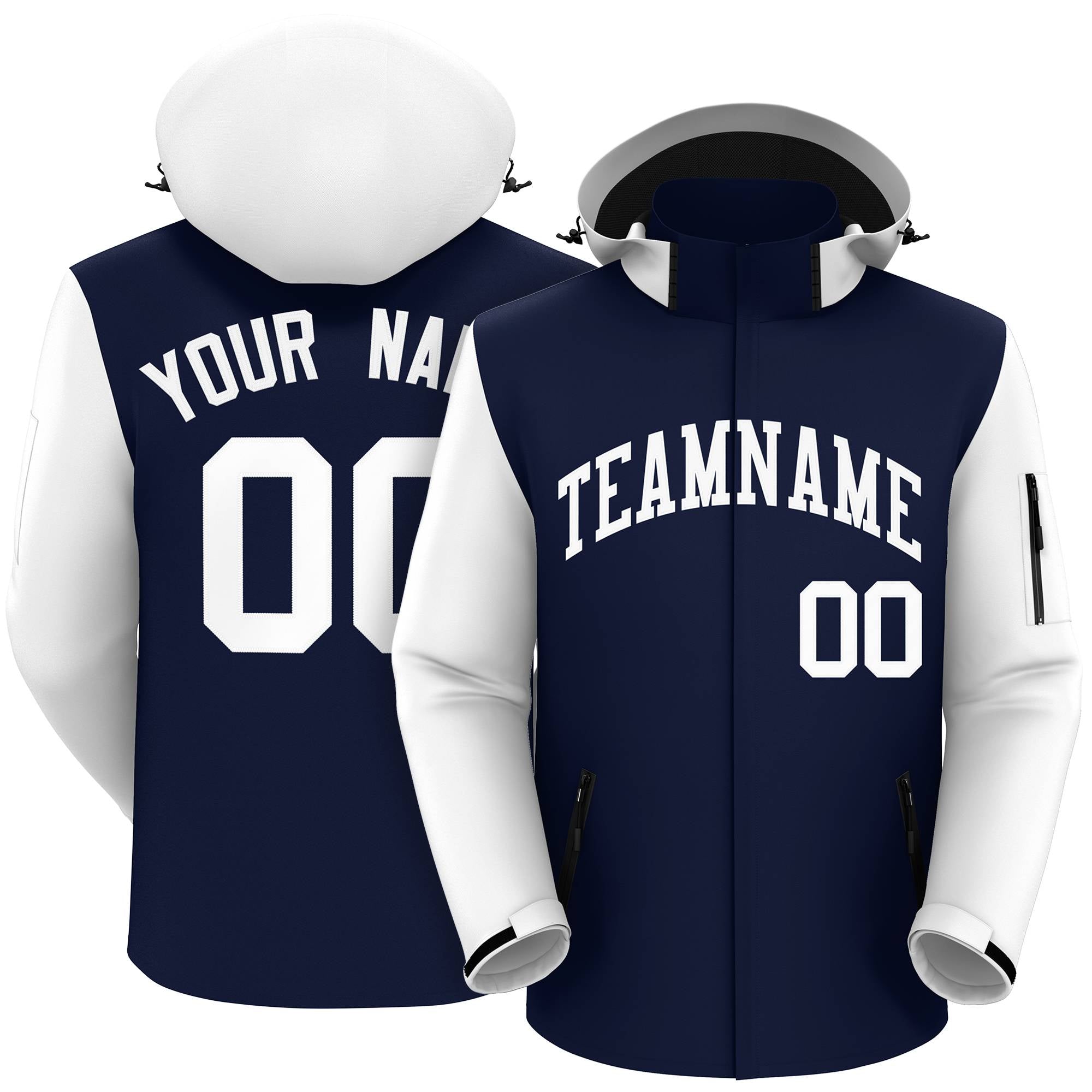 Custom Navy White- Raglan Sleeves Waterproof Jacket