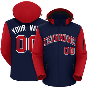 Custom Navy Red-White Raglan Sleeves Waterproof Jacket