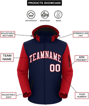 Custom Navy Red-White Raglan Sleeves Waterproof Jacket