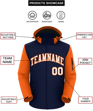 Custom Navy Orange-White Raglan Sleeves Waterproof Jacket