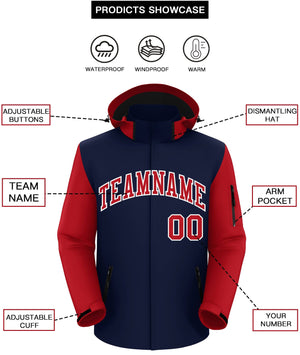 Custom Navy Red-White Raglan Sleeves Waterproof Jacket