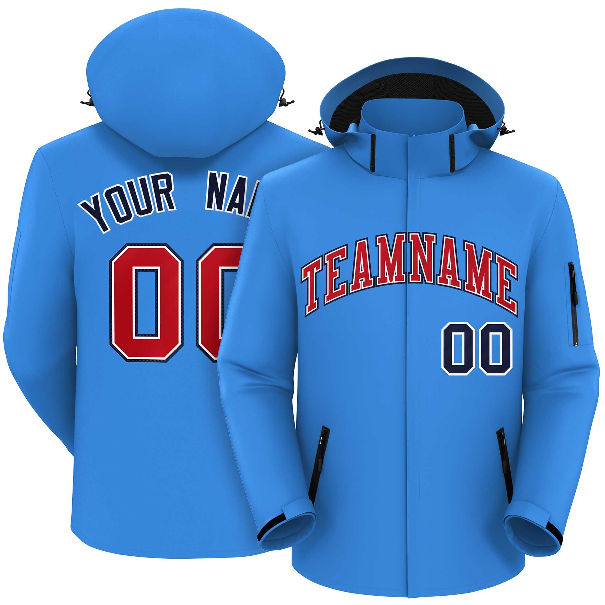 Custom Powder Blue Red-Navy Classic Style Waterproof Jacket