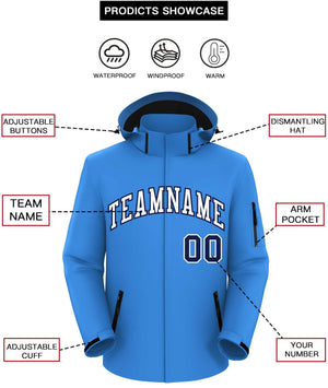 Custom Powder Blue White-Navy Classic Style Waterproof Jacket