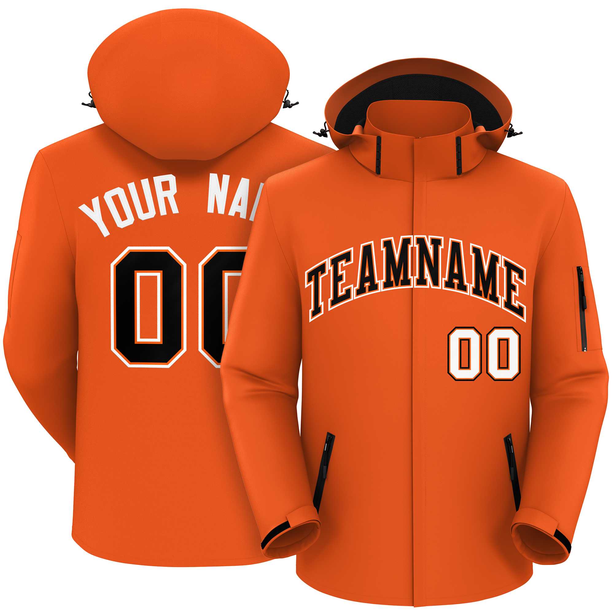 Custom Orange Black-White Classic Style Waterproof Jacket