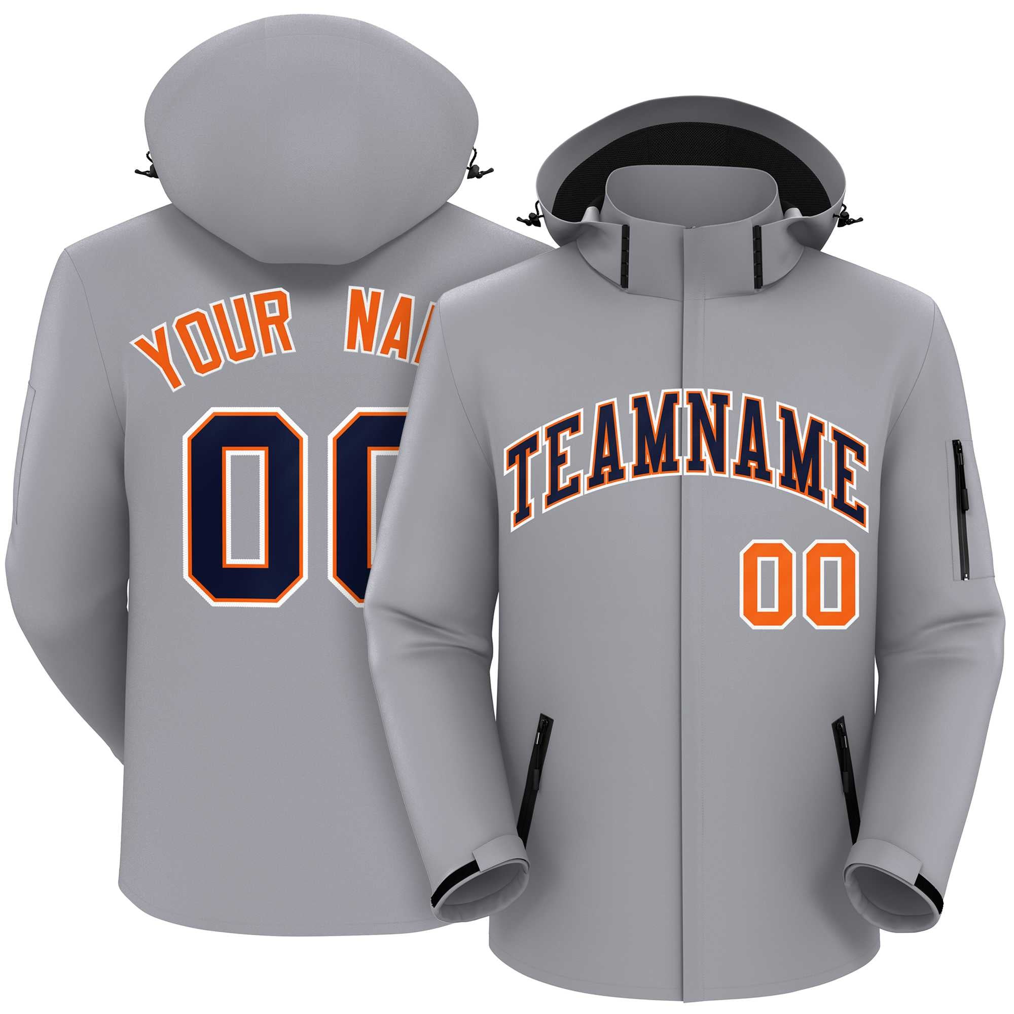 Custom Gray Navy-White Classic Style Waterproof Jacket