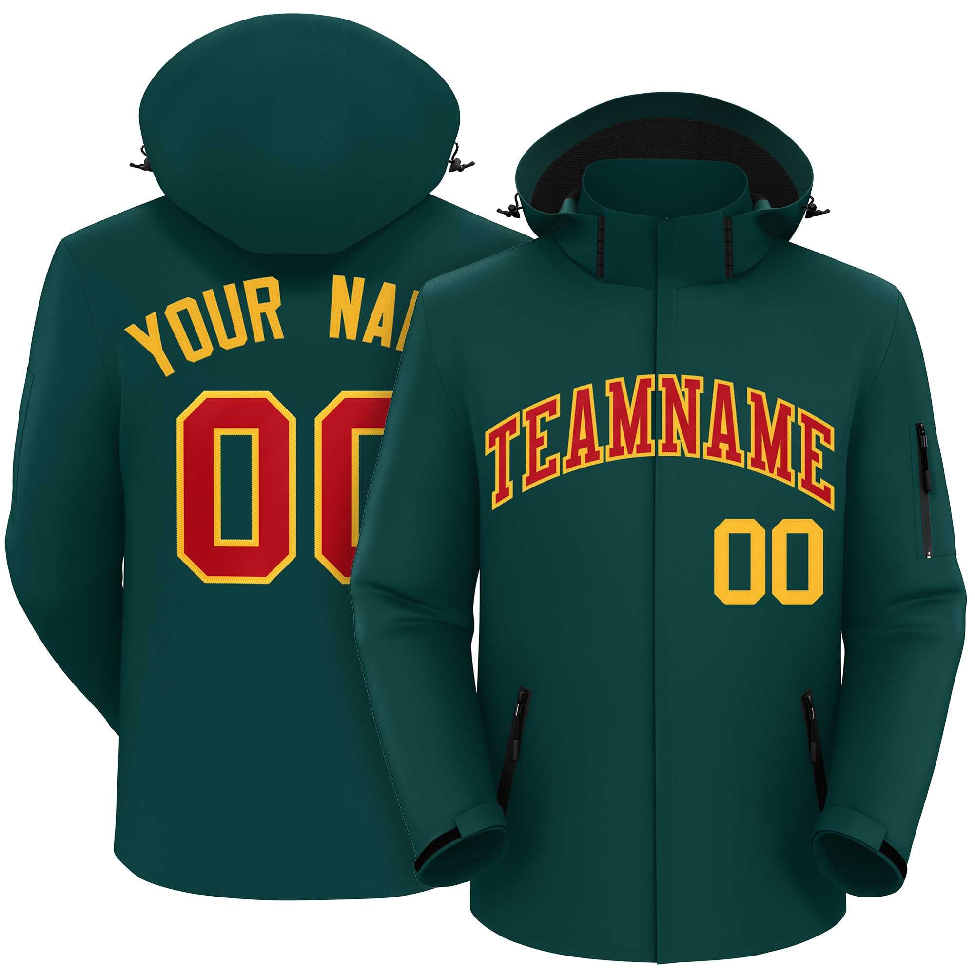 Custom Midnight Green Red-Gold Classic Style Waterproof Jacket