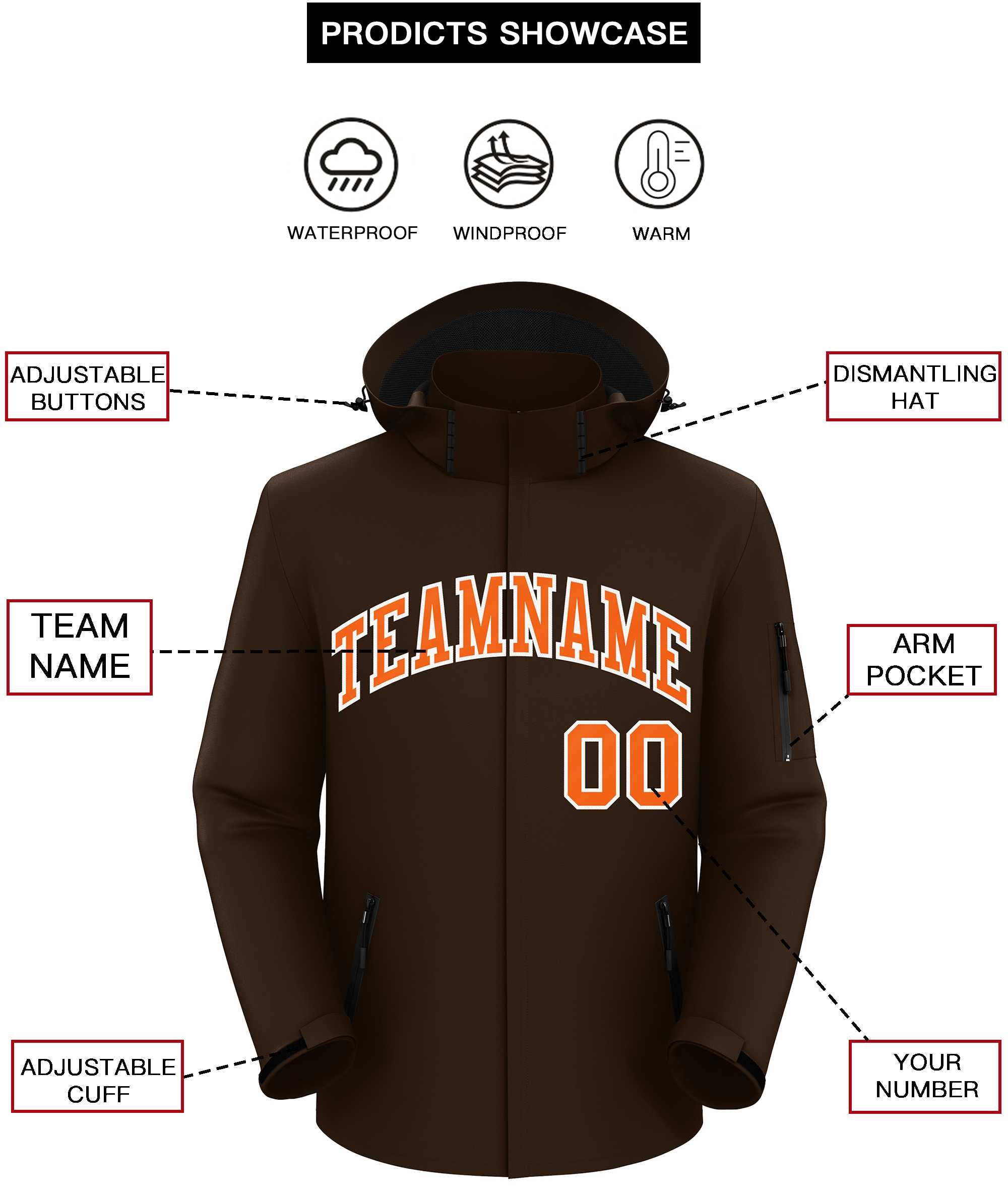 Custom Brown Orange-White Classic Style Waterproof Jacket