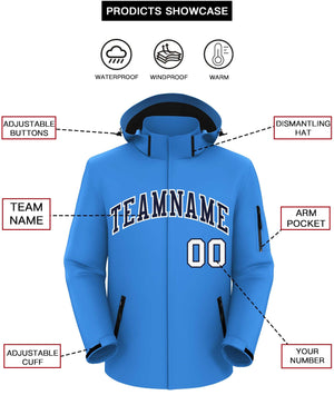 Custom Powder Blue Navy-White Classic Style Waterproof Jacket