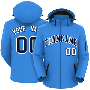 Custom Powder Blue Navy-White Classic Style Waterproof Jacket