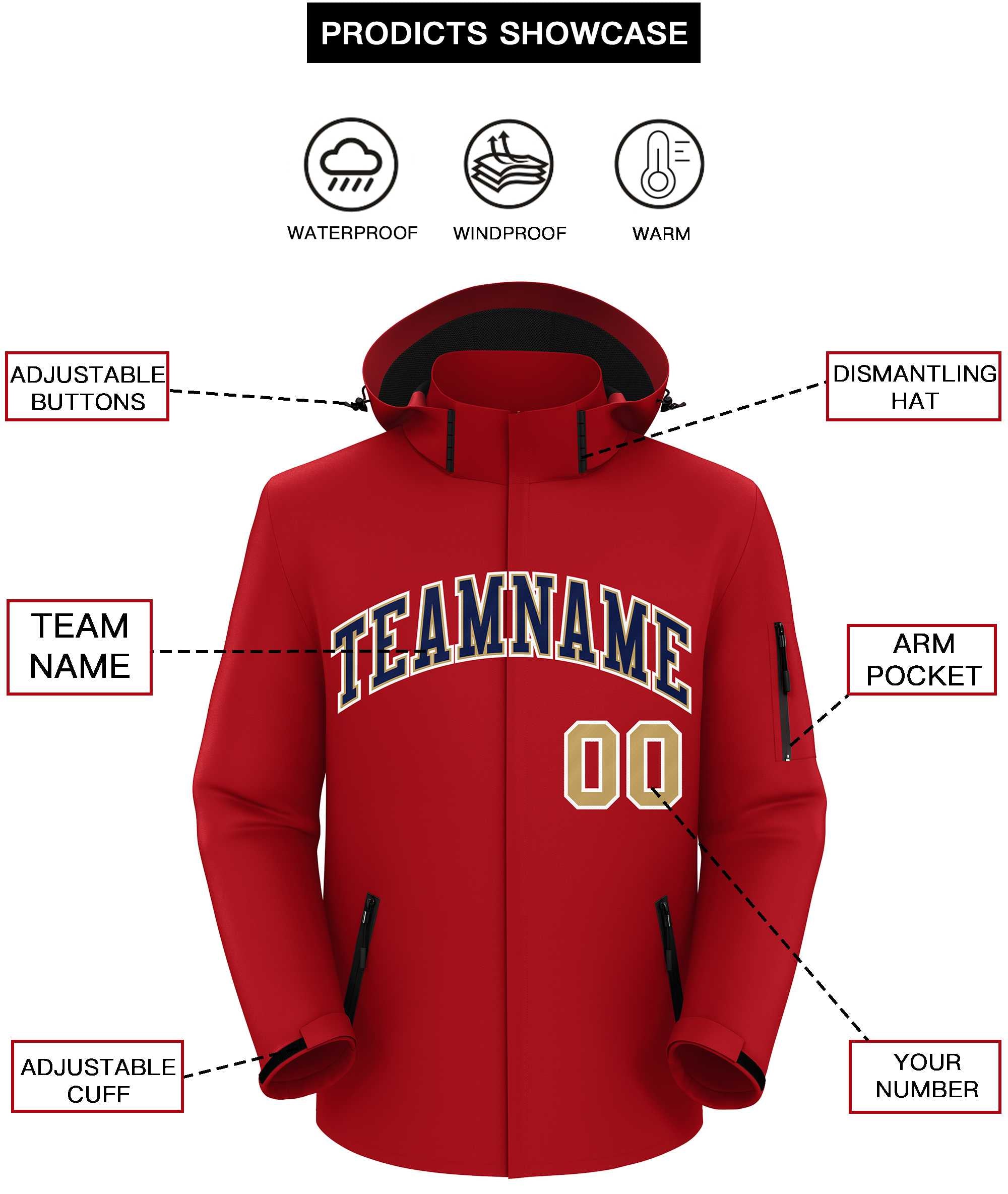 Custom Red Navy-White Classic Style Waterproof Jacket