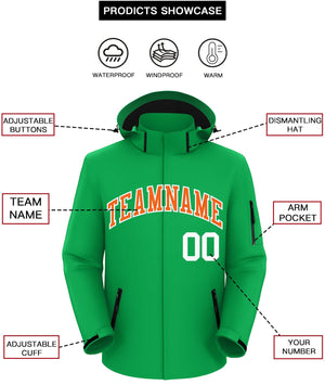 Custom Kelly Green Orange-White Classic Style Waterproof Jacket