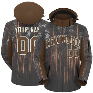 Custom Lt Brown Cream Graffiti Pattern Personalized Outdoor Hooded Waterproof Jacket