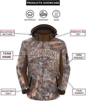 Custom Lt Brown White Graffiti Pattern Personalized Outdoor Hooded Waterproof Jacket